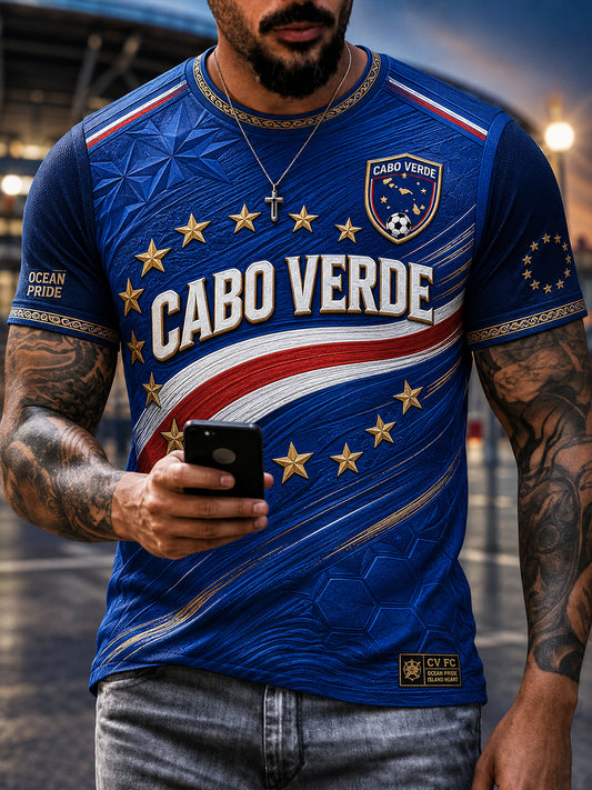 Camiseta de Manga Curta de Futebol de Cabo Verde para Homens