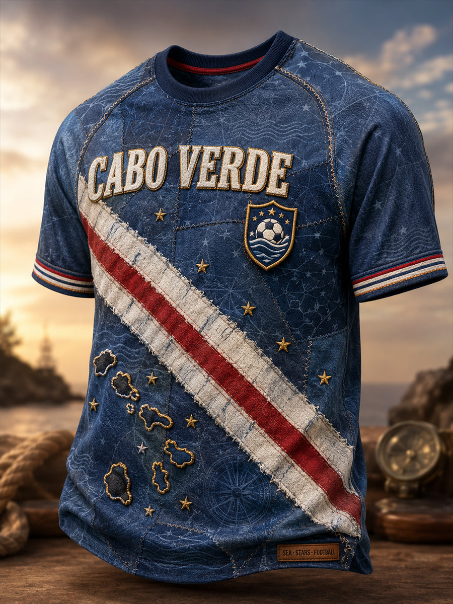 Cabo Verde Futebol Camiseta Masculina de Manga Curta