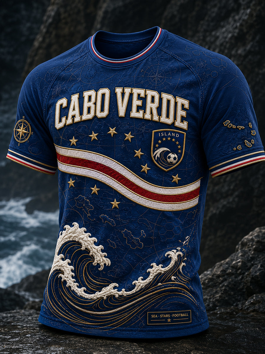 Camiseta de Manga Curta de Futebol de Cabo Verde para Homens
