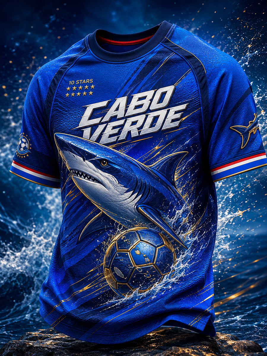 Camiseta de Manga Curta de Futebol de Cabo Verde para Homens