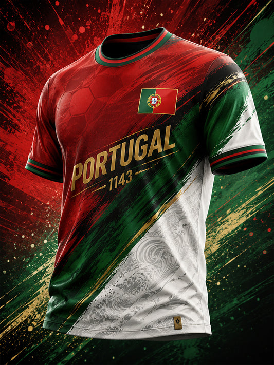 Camiseta com estampa artística de torcida para jogos de futebol da seleção portuguesa masculina