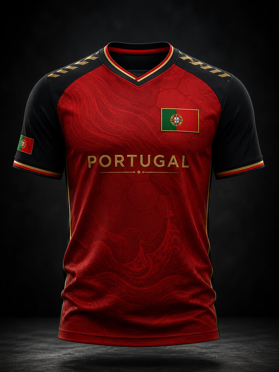 Camiseta com estampa artística de torcida para jogos de futebol da seleção portuguesa masculina