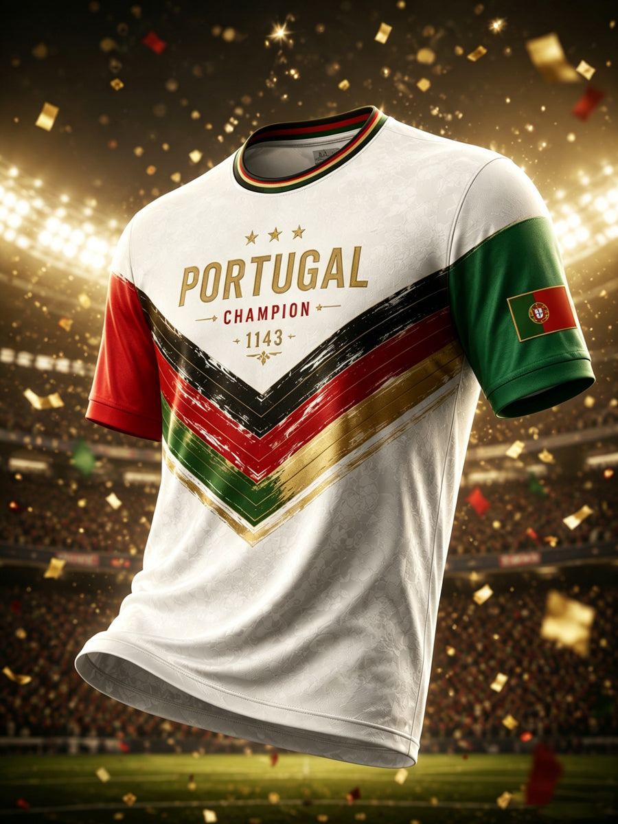 Camiseta com estampa artística de torcida para jogos de futebol da seleção portuguesa masculina