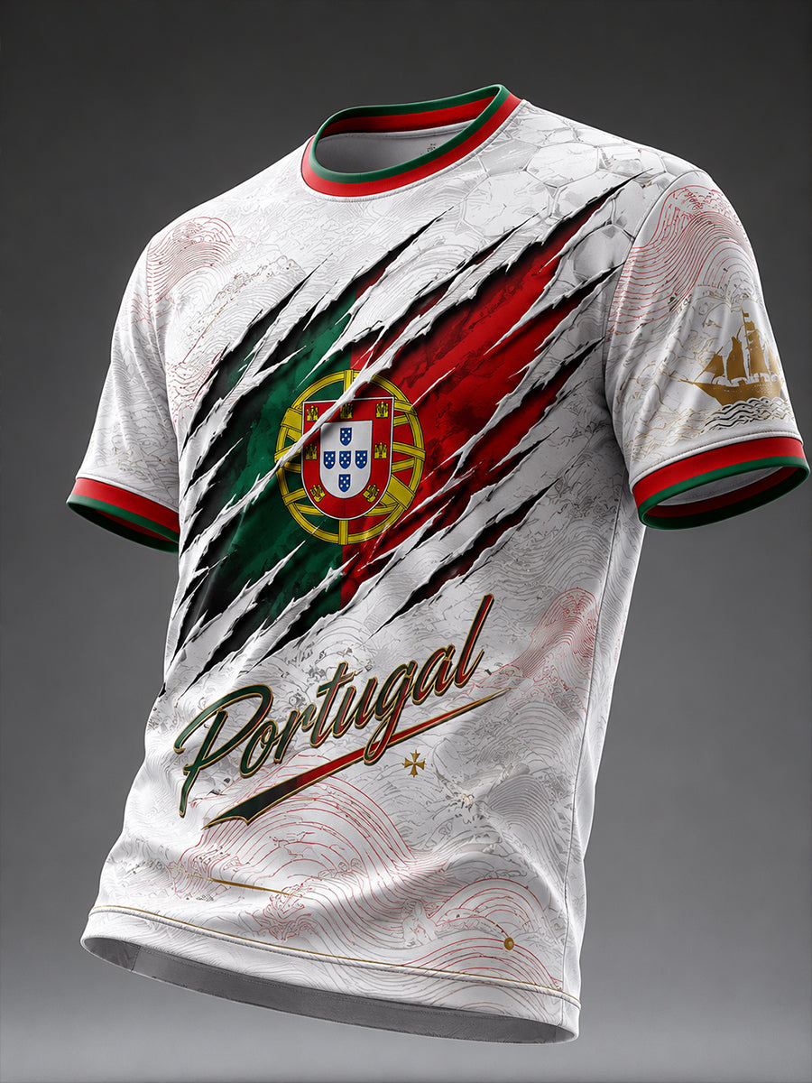 Camiseta com estampa artística de torcida para jogos de futebol da seleção portuguesa masculina