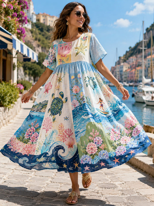 Women's Portuguese Beach Vacation-Inspired Art Print Dress