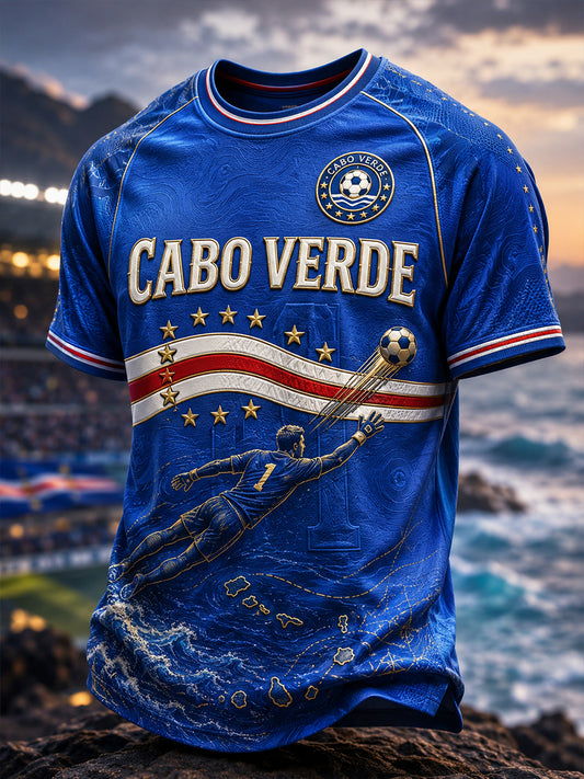 Camiseta de Manga Curta de Futebol de Cabo Verde para Homens
