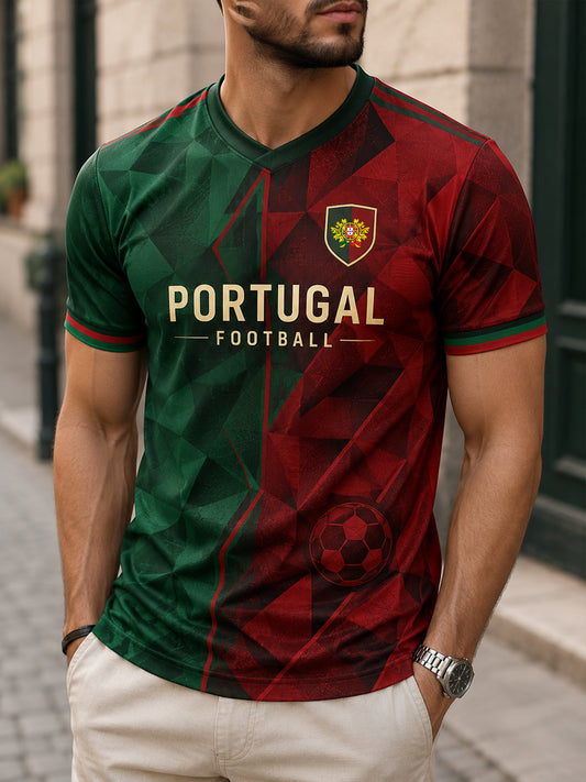 Camiseta com Impressão Artística de Apoio à Seleção Portuguesa de Futebol Masculino