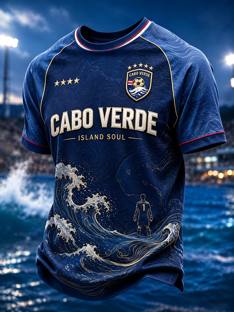 Camiseta de Manga Curta de Futebol de Cabo Verde para Homens