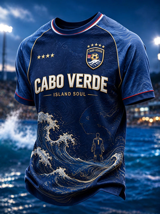 Camiseta de Manga Curta de Futebol de Cabo Verde para Homens