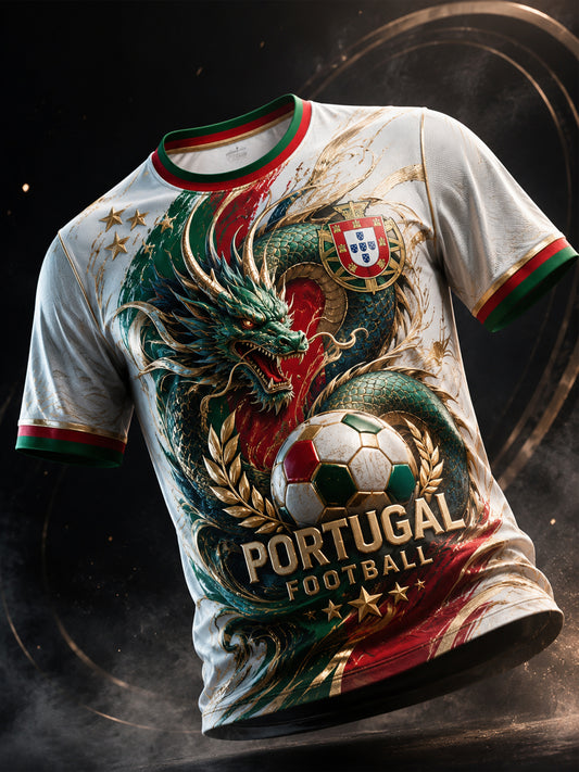 Camiseta com Impressão Artística de Apoio à Seleção Portuguesa de Futebol Masculino
