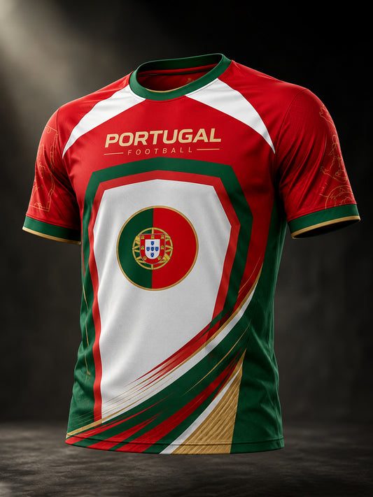 Camiseta com estampa artística de torcida em partida de futebol da seleção portuguesa masculina