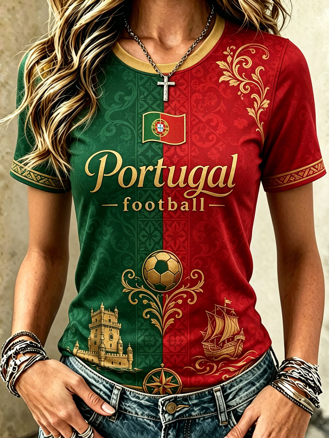 Women's Portugal Football Match Cheering Art Print T-shirt