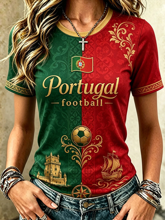 Women's Portugal Football Match Cheering Art Print T-shirt