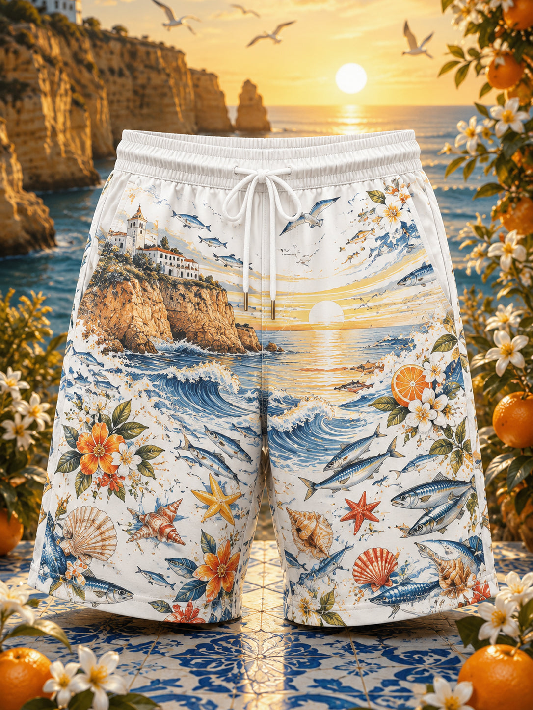 Homens Português Praia Férias Estilo Art Print Casual Shorts