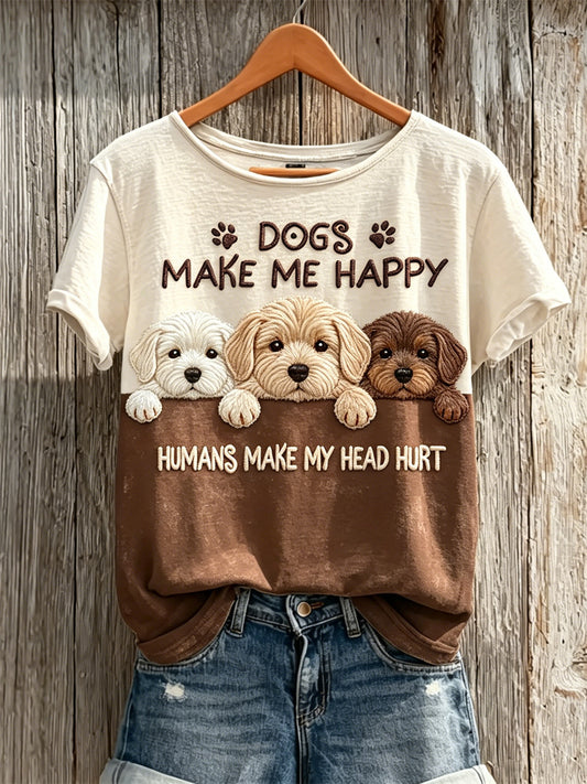 Camiseta de manga curta Espreitando Golden Retriever Dogs Make Me Happy Humans Make My Head Hurt para Mulher
