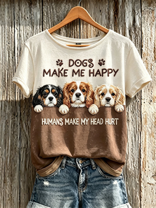 Camiseta de manga curta Espreitando Cavalier King Charles Spaniel Dogs Make Me Happy Humans Make My Head Hurt