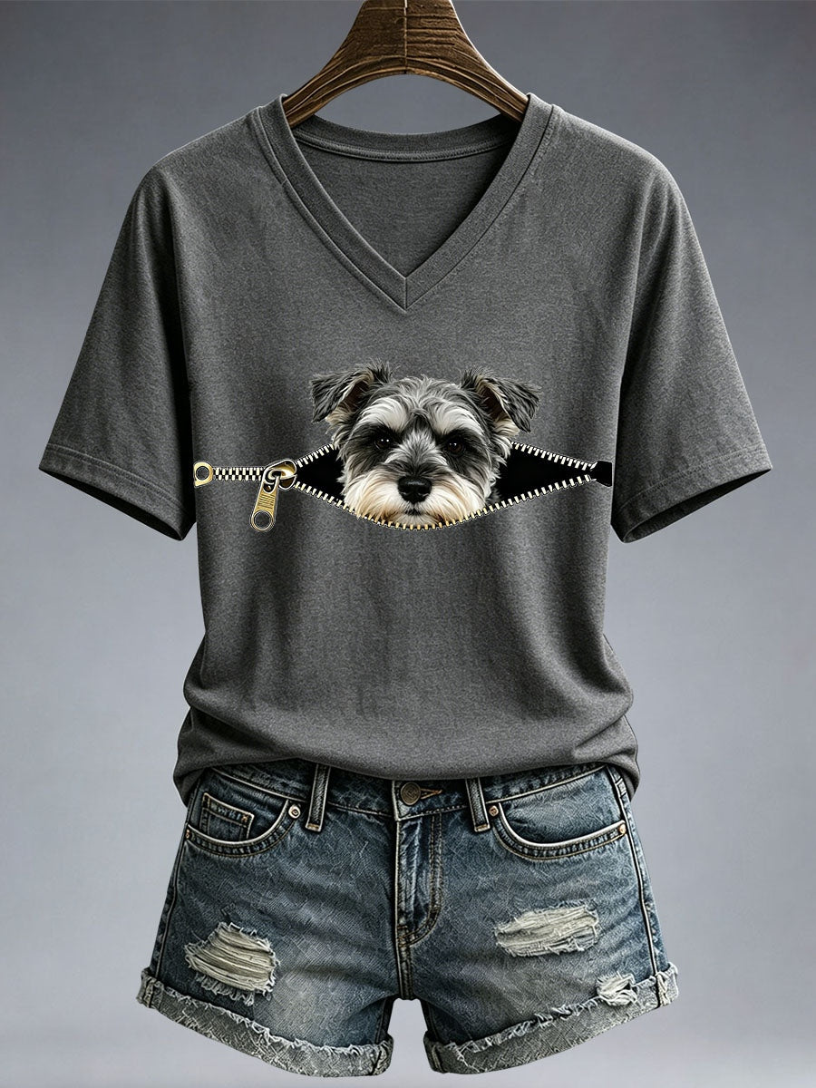 Schnauzer engraçado impressão t-shirt das mulheres
