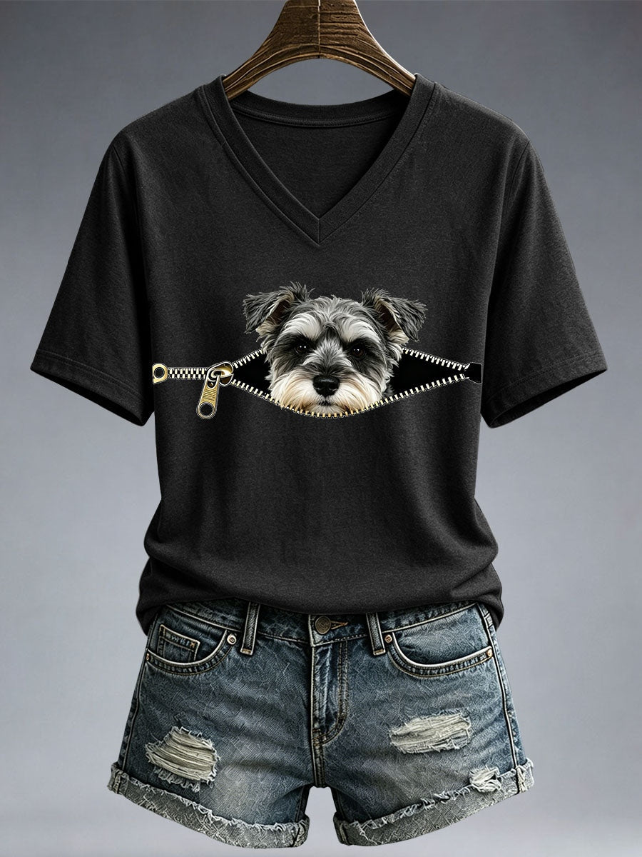 Schnauzer engraçado impressão t-shirt das mulheres