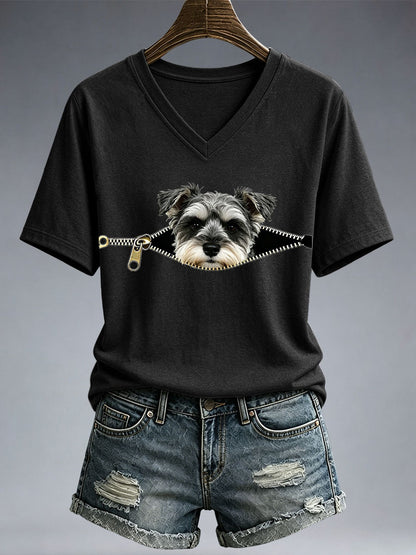 Schnauzer engraçado impressão t-shirt das mulheres