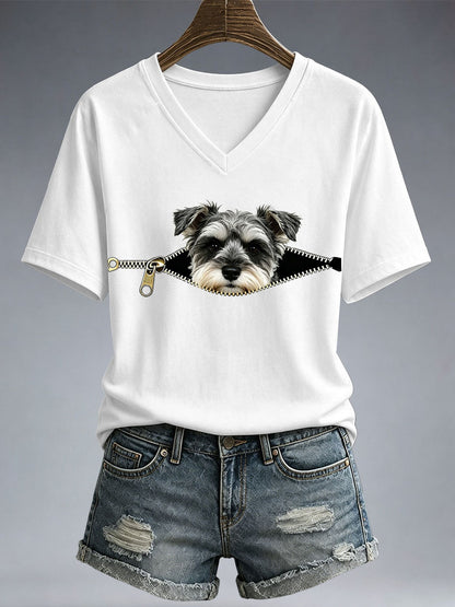 Schnauzer engraçado impressão t-shirt das mulheres