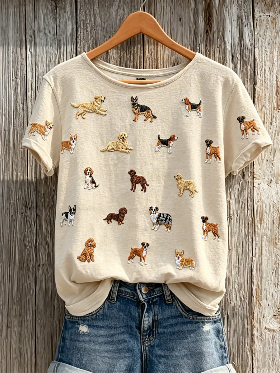Amante cão cão adorável cães padrão impressão t-shirt de manga curta do mulheres