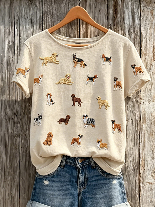Amante cão cão adorável cães padrão impressão t-shirt de manga curta do mulheres