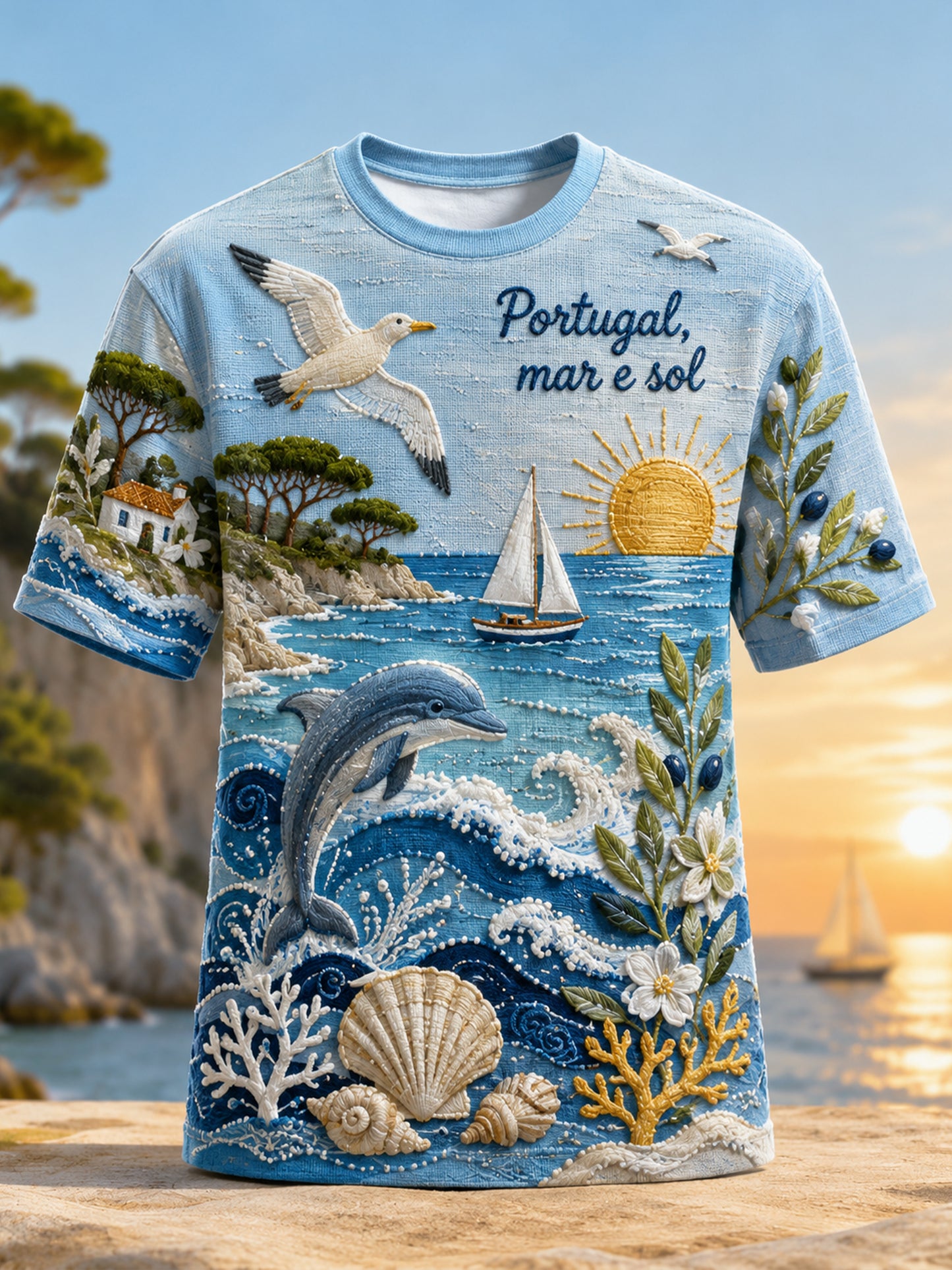 Camiseta com estampa artística temática sobre a cultura das festas portuguesas para homens