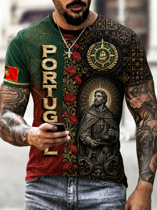 Camiseta masculina de mangas curtas com estampa de Portugal