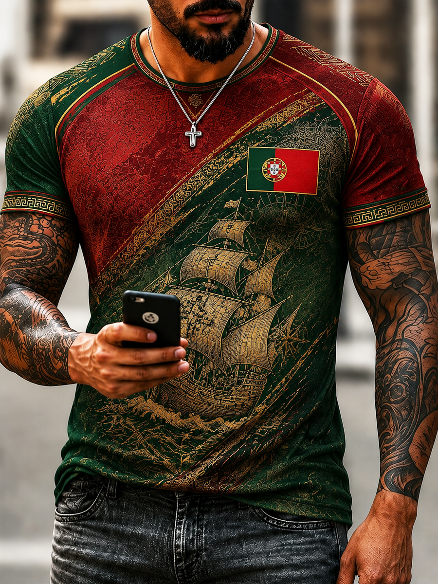 Camiseta masculina de mangas curtas com estampa de Portugal