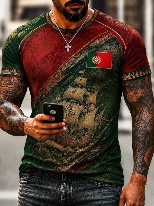 Camiseta masculina de mangas curtas com estampa de Portugal
