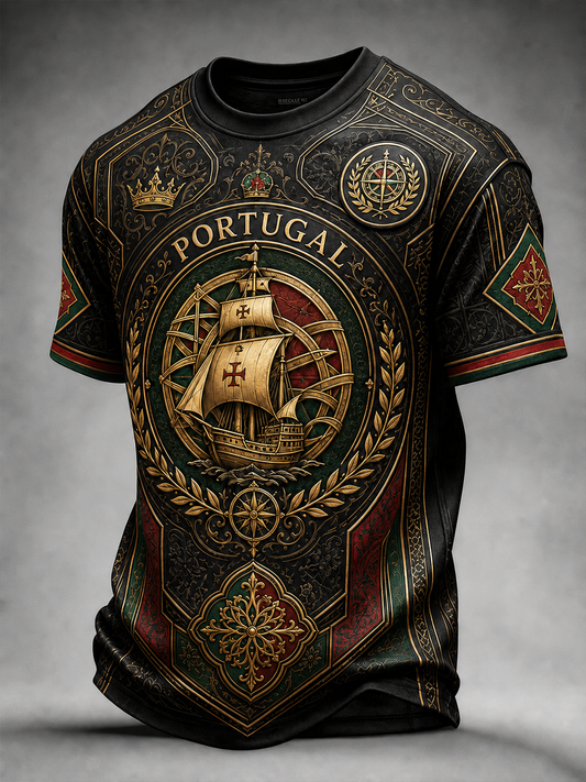 Camiseta masculina de mangas curtas com estampa de Portugal