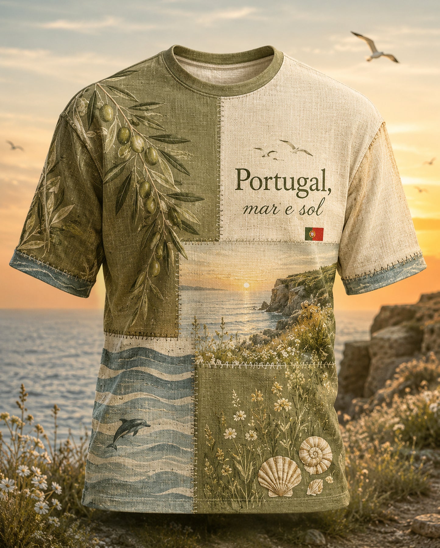 Camiseta com estampa artística temática sobre a cultura das festas portuguesas para homens
