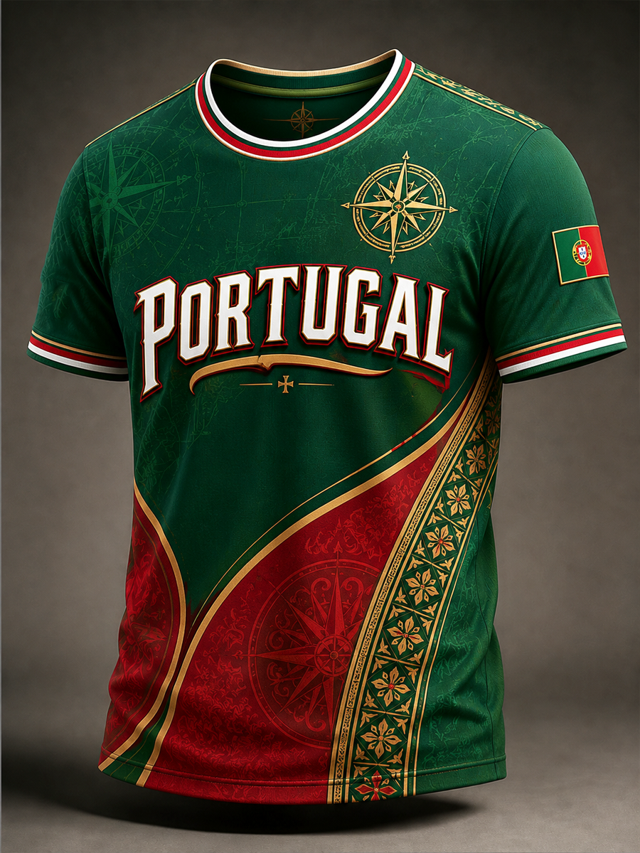 Camiseta masculina de mangas curtas com estampa de Portugal