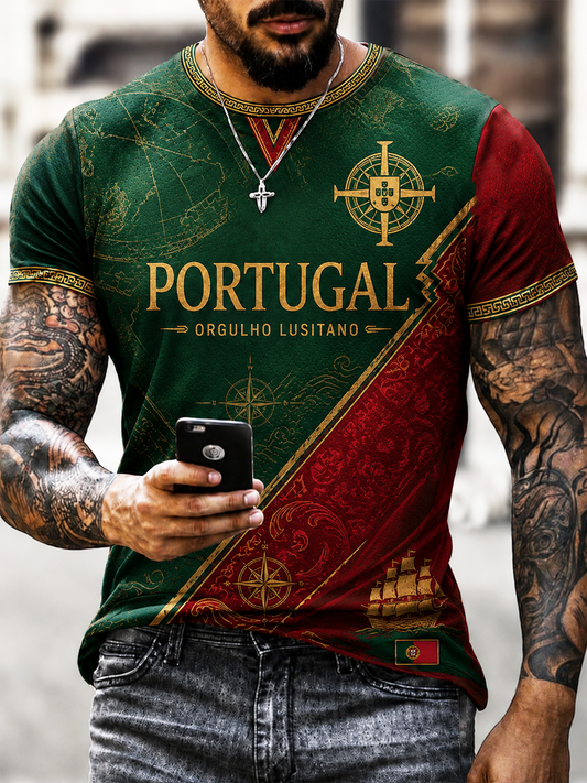 Camiseta masculina de mangas curtas com estampa de Portugal