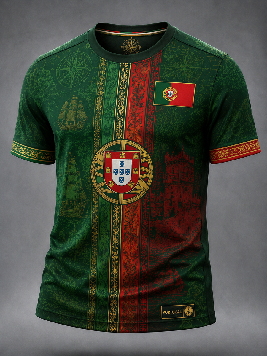 Camiseta masculina de mangas curtas com estampa de Portugal