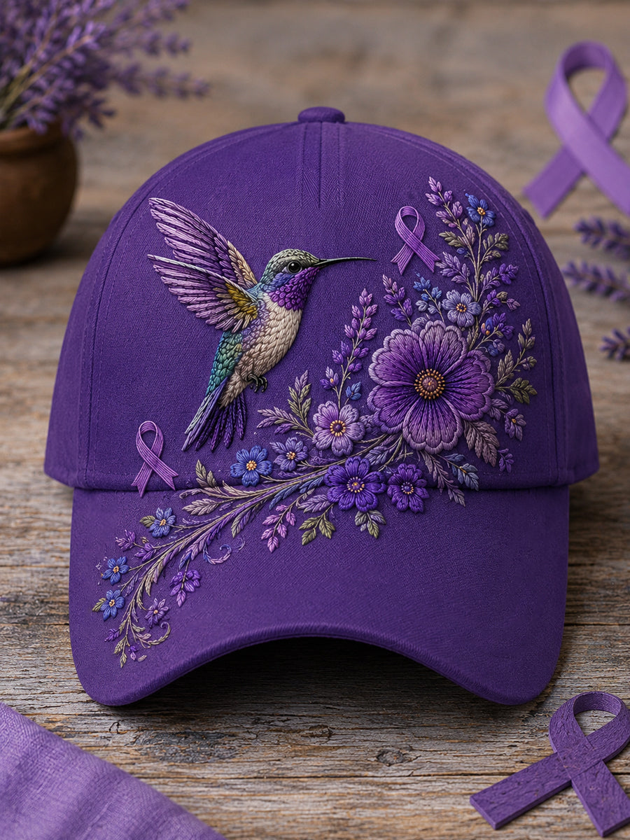 Unisex roxo Floral & colibri impressão Alzheimer consciência apoio chapéu