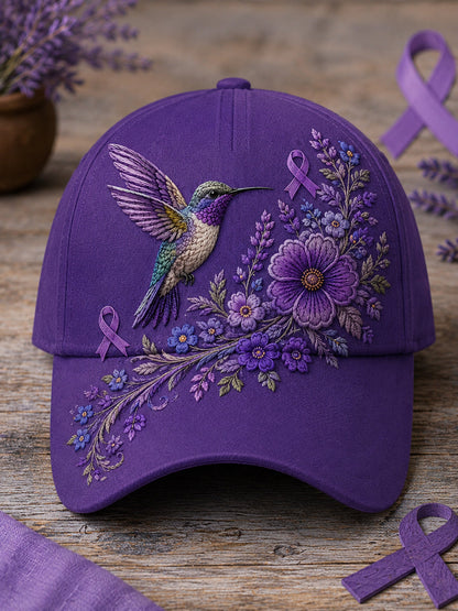 Unisex roxo Floral & colibri impressão Alzheimer consciência apoio chapéu