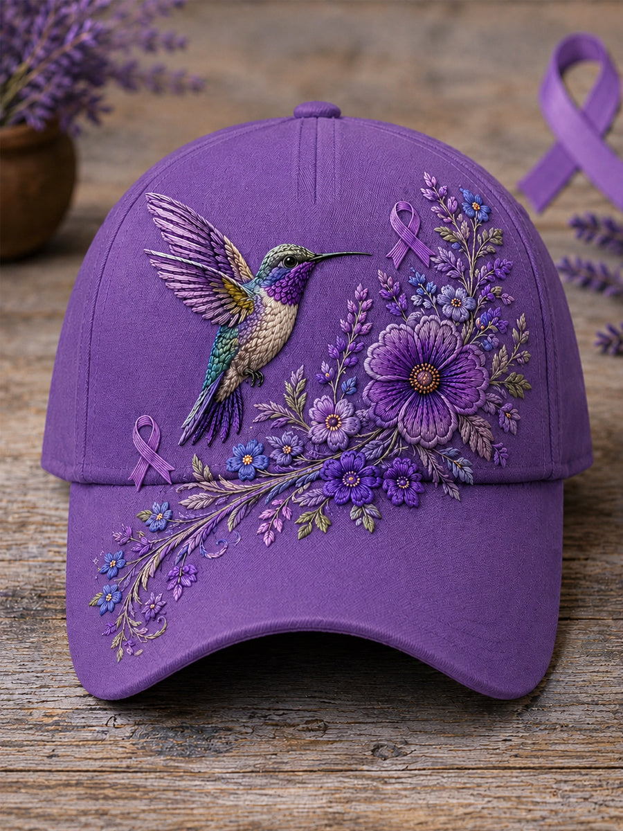 Unisex roxo Floral & colibri impressão Alzheimer consciência apoio chapéu