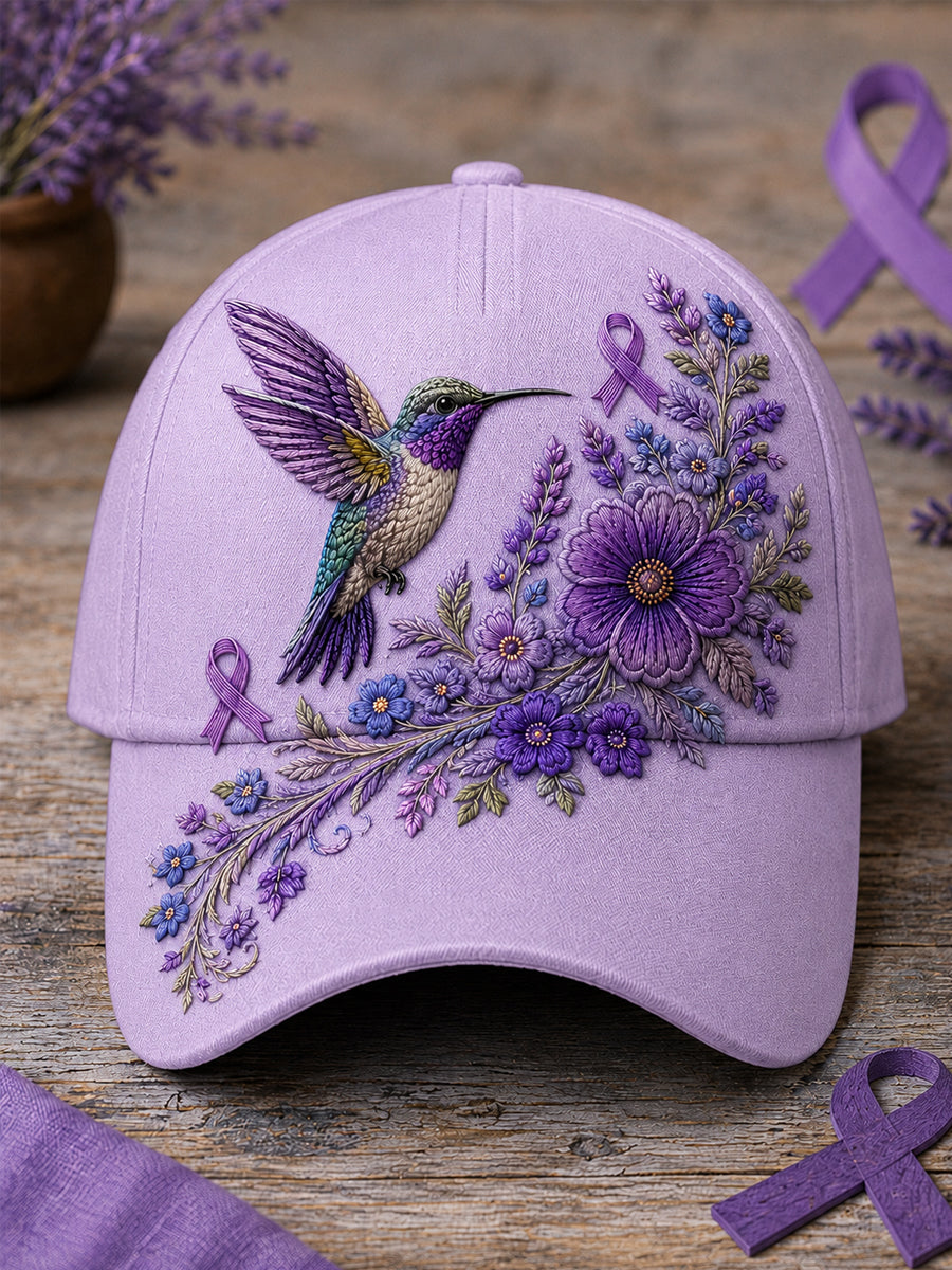 Unisex roxo Floral & colibri impressão Alzheimer consciência apoio chapéu