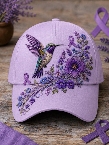 Unisex roxo Floral & colibri impressão Alzheimer consciência apoio chapéu