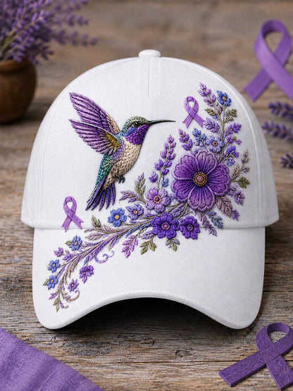 Unisex roxo Floral & colibri impressão Alzheimer consciência apoio chapéu