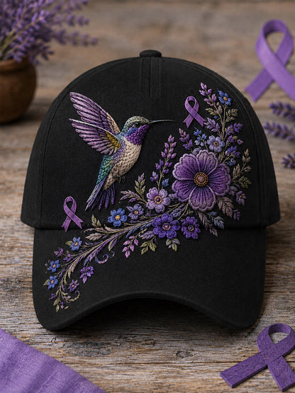 Unisex roxo Floral & colibri impressão Alzheimer consciência apoio chapéu