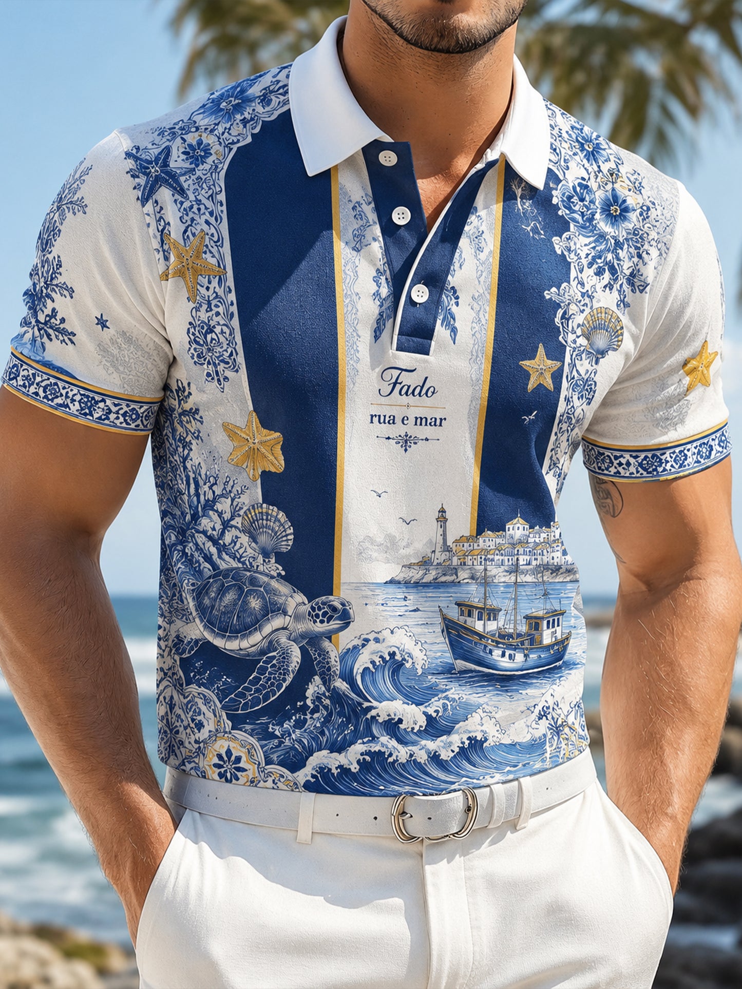 Men's Portuguese Resort Style Elemento Cultural Polo Art Print