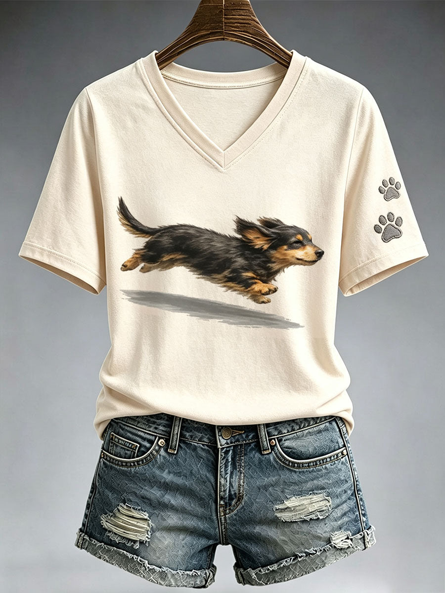 T-shirt bonito do Dachshund Running das mulheres