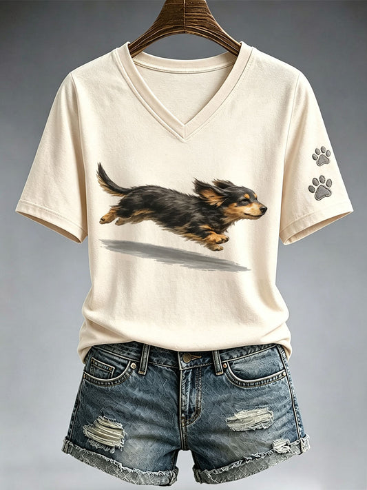 T-shirt bonito do Dachshund Running das mulheres