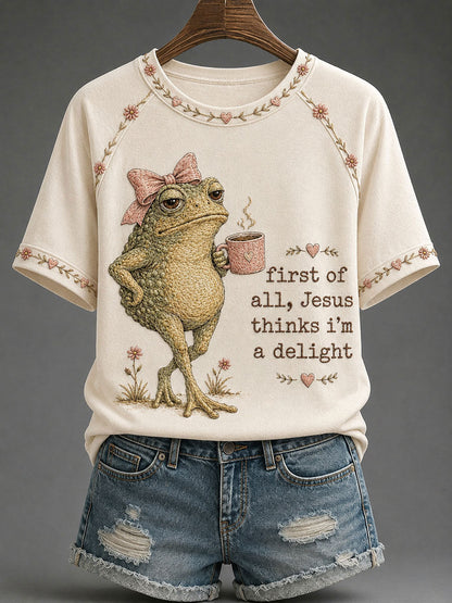 Camiseta Casual Estampada 'Jesus Acha que Sou Deliciosa' Feminina