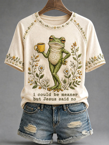 Camiseta casual impressa das mulheres 'Eu Poderia Ser Meaner Mas Jesus Disse Não'