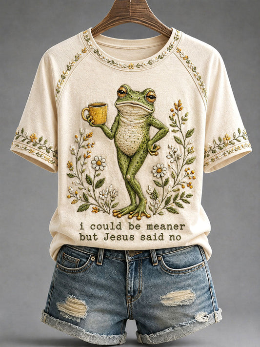 Camiseta casual impressa das mulheres 'Eu Poderia Ser Meaner Mas Jesus Disse Não'