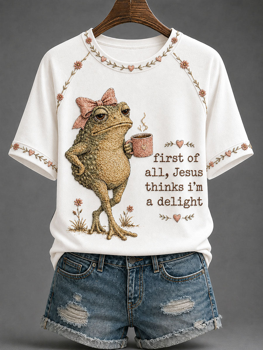 Camiseta Casual Estampada 'Jesus Acha que Sou Deliciosa' Feminina