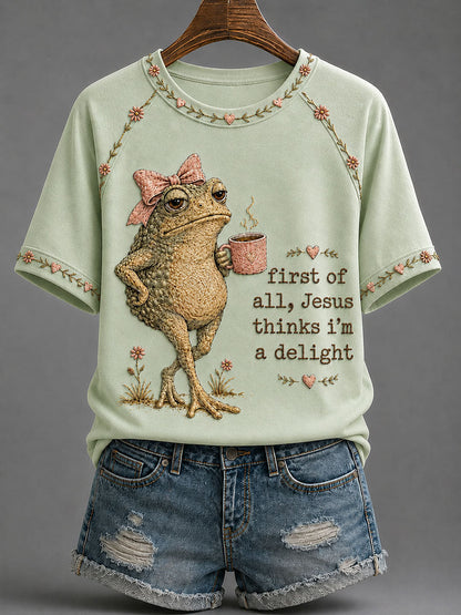 Camiseta Casual Estampada 'Jesus Acha que Sou Deliciosa' Feminina